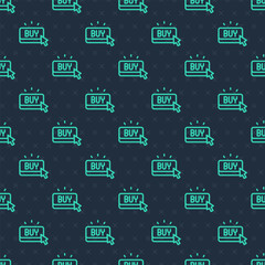 Green line Buy button icon isolated seamless pattern on blue background. Vector