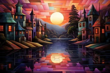 Foto op Canvas Serene twilight lakes - Generative AI © Sidewaypics