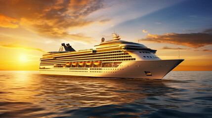 cruise ship at sunset