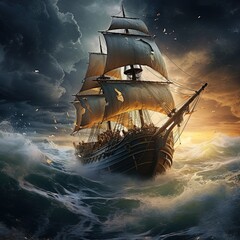 a ship in the ocean during the storm created with Generative AI