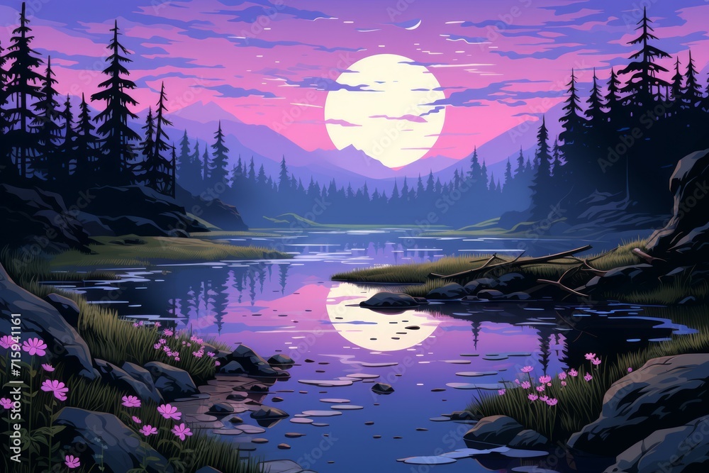 Canvas Prints Serene twilight lakes - Generative AI