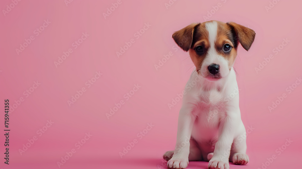 Wall mural puppy on a pink background