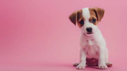 beagle puppy on a red background