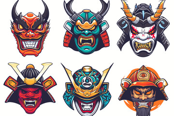 Esport vector logo Japanese demon mask, icon, vector, , sticker, set, collection, group, head, sign