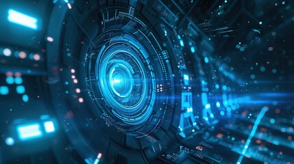sci fi futuristic futuristic sci fi tunnel. neon tunnel background, 3 d rendering rendering created with Generative AI - obrazy, fototapety, plakaty