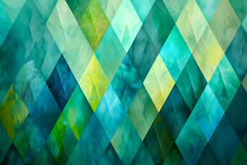 background with a pattern of overlapping diamonds in shades of green and blue - obrazy, fototapety, plakaty