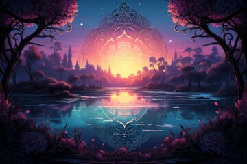 Obraz premium Serene twilight lakes - Generative AI