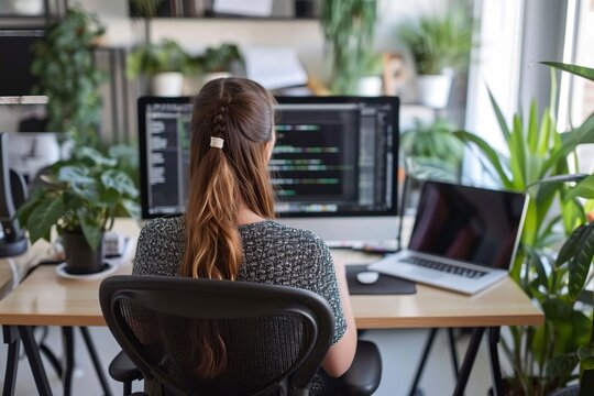 editor woman working at her desk carrying out her operating systems
