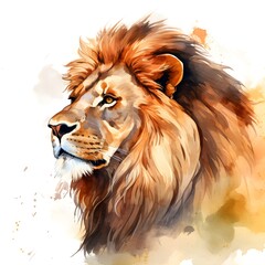 portrait in watercolor of a lion, generative ai