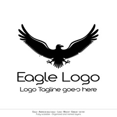 Fototapeta na wymiar Eagle Logo, Flying Bird Emblem. dove mascot. American Bald Eagle silhouette logo. Minimal design, minimalistic logo vector