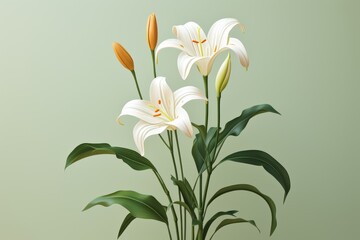 Fototapeta na wymiar Elegant White Lilies on a Soft Green Background
