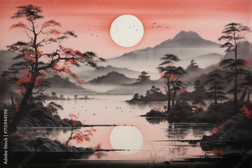 Sticker Serene twilight lakes - Generative AI