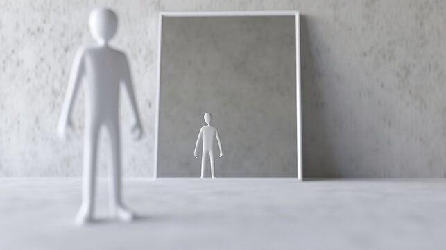 A white stick figure is standing in front of a mirror. Generative AI