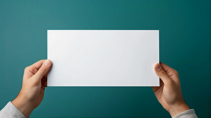Hand holding blank paper, web banner or mockup