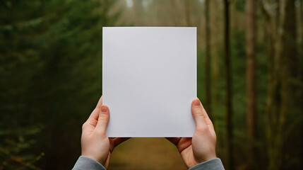 Person holding blank card to be used for mockups and presentation