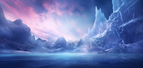 Wisps of nebulae swirling above a mesmerizing ice canyon, contributing to the breathtaking Celestial Dance. breathtaking