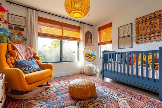 Bohemian Baby Room with Vibrant Textiles and Eclectic Decor