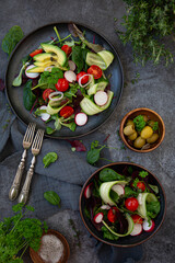 Plate with salad with fresh vegetables 