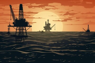 Illustration: Oil rig in the ocean. Generative AI