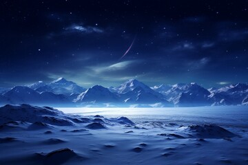 Mesmerizing Snowy Tundra Under the Soft Light of a Starry Night.