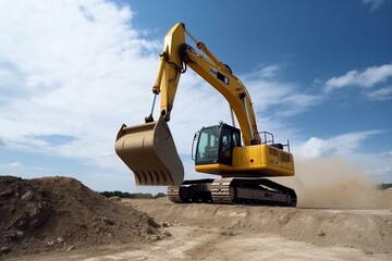 Isolated perspective view of a shovel excavator in action. Generative AI