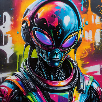 Colorful splash art alien artifical intelligence hybrid