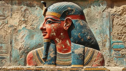 Papier Peint photo autocollant Lieu de culte Egyptian Pharaoh relief from ancient temple as in museum