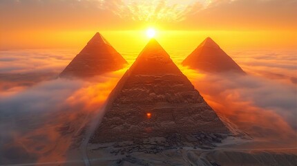 Beautiful Sunset in African desert over the Egyptian pyramids 