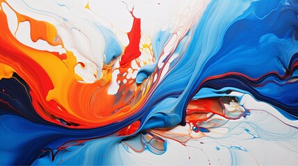 Primary blue red and yellow acrylic pours boldly swirl