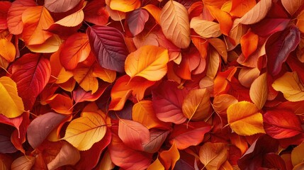 Red and orange autumn leaves background. Outdoor. Colorful backround image of fallen autumn leaves...