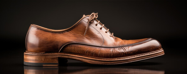 Brown leather shoes in modern design. on black background.
