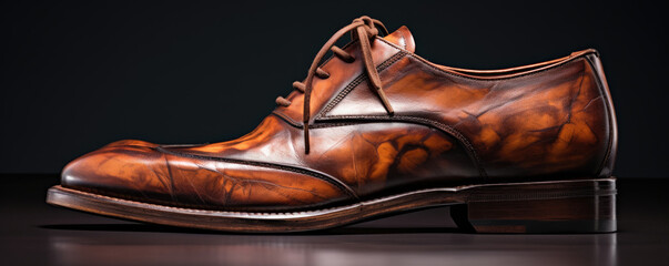 Brown leather shoes in modern design. on black background.