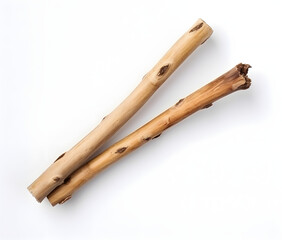 A pair of natural sticks on a white background