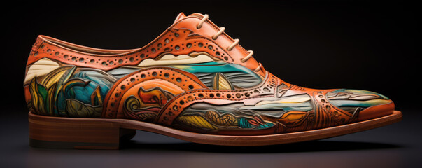 Brown leather shoes in modern design. on black background.