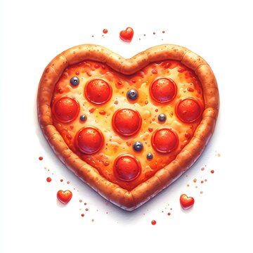 tasty pizza heart shape watercolor paint for food card decor