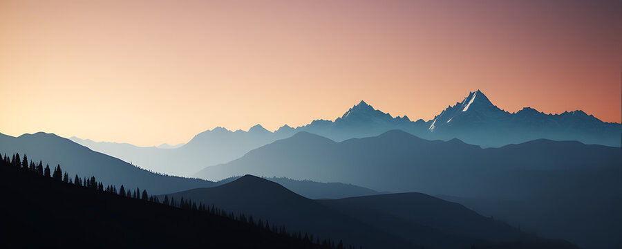 Silhouette alps of mountains. Generative AI © Yurii