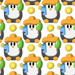 Seamless pattern with cute summer Penguin