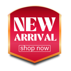 Illustration for your site with the inscription new arrival and shop now on a red background