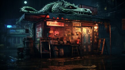 Alligator neon somber artwork top-down Ai generated art