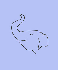 Elephant left facing trunk vector, hand drawn illustration animal happy