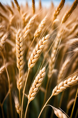 Closeup of golden ears of wheat on a field