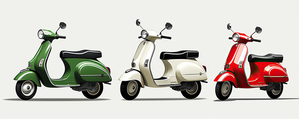 Moped motocycle in green red white color against blank background