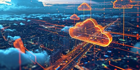 cloud technology and smart city Generative AI - obrazy, fototapety, plakaty