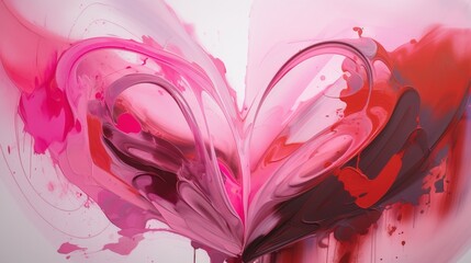 abstract illustration of a heart made with chaotic brush strokes in pink, red and black colors