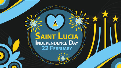 Saint Lucia Independence Day vector banner design with geometric shapes and vibrant colors on a horizontal background. Happy Saint Lucia Independence Day modern minimal poster. - obrazy, fototapety, plakaty
