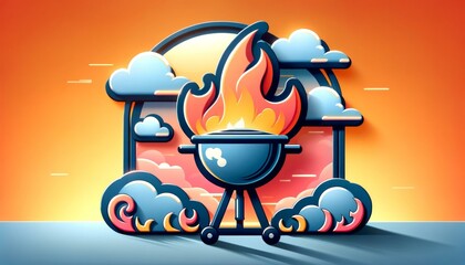Vibrant Summer Barbecue Party Illustration, Outdoor Cooking Concept