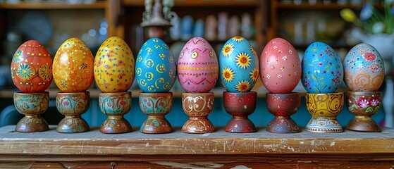 Stand displaying decorated Easter eggs
