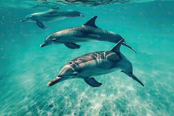 Naklejka premium Elegance dolphins in the turquoise sea