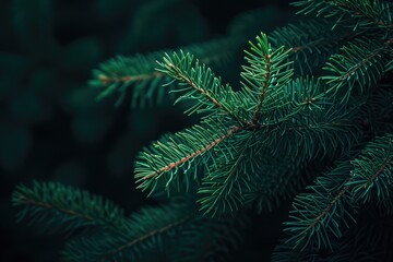 Fototapeta na wymiar Green pine needles on a dark background