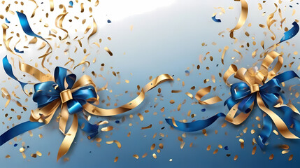 Celebration background template with confetti gold and blue ribbons. new year